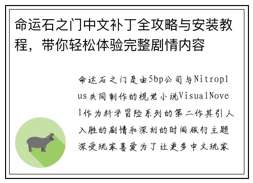 命运石之门中文补丁全攻略与安装教程，带你轻松体验完整剧情内容